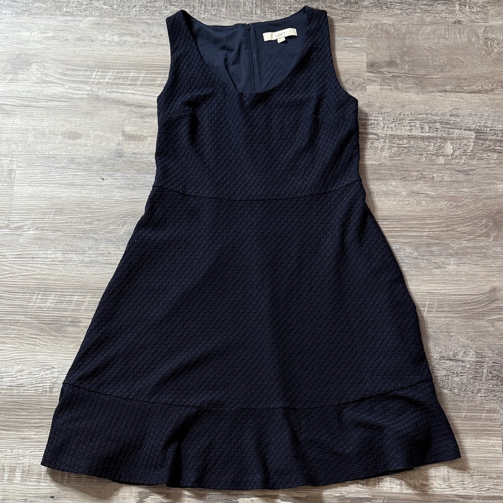 LOFT Navy Textured Sleeveless Midi Dress